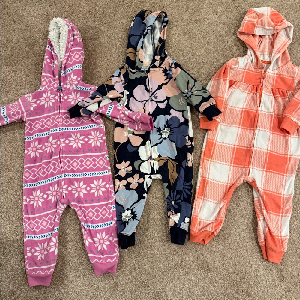 Carter's Pink, Floral Navy, and Orange plaid Kids Footies Set